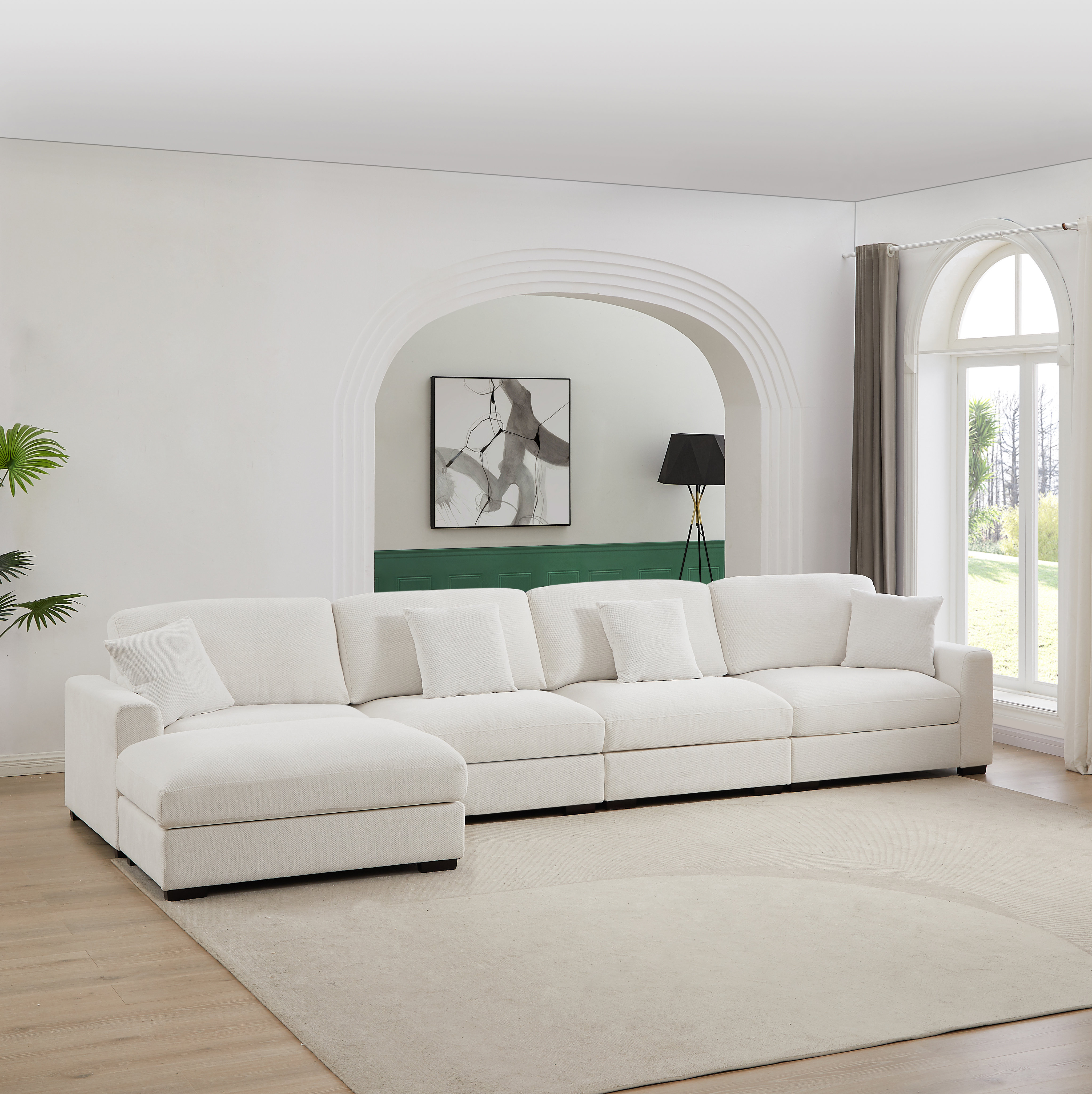 Orsina 5 Piece Upholstered Modular Sofa Sectional with Ottoman Latitude Run Body Fabric White 100 Polyester
